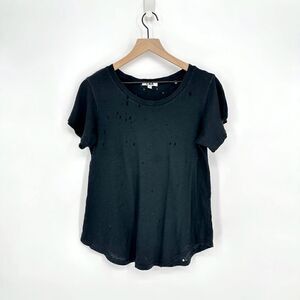 LNA Short Sleeve Distressed T Shirt Slub Jersey Cotton Black Women's Small